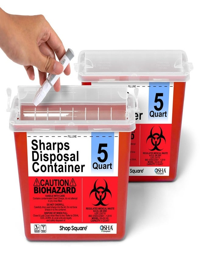 Shop Square Sharps Container for Home Use and Professional - 5 Quart (2 Pack) Large Sharps Container, Needle Disposal, Touch Free Rotating Lid - Image 1